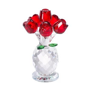 Red Blue Pink Color Crystal Flower Figurine Glass Ornament Collection Mother's Day Valentine's Day Gifts