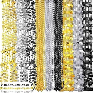 Happy New Year Tableware & Decorations Black Gold Ball Necklace Plastic Holiday Decoration Supplies for New Year Parties