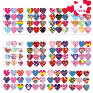 Valentine's Day Heart Stickers 1.5inch Colorful Self-adhesive Reusable PVC Leather Assorted Styles 16 Sheets / 128pcs Scrapbook