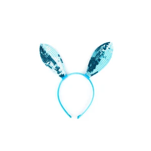 Bunny Rabbit Ears Headband Light Blue Sequin for Easter Day