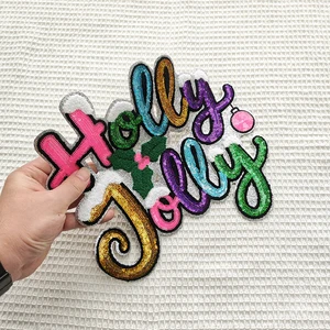 2026 New Design Custom Christmas Merry Joy Of The Lord Large Glitter Sequin Chenille Embroidery Iron On Patch For Clothes Hoodie
