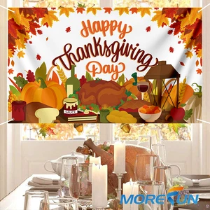 2024 Happy Thanksgiving Day Poster Background Banner with Pumpkin Maple Leaves Turkey for Thanksgiving Day Autumn Harvest Decor