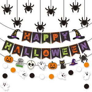 2026 New Halloween-Themed Paper Party Decor Banners Ghost Festival Pennants Spider Hanging Ornaments Made ChinaWholesale