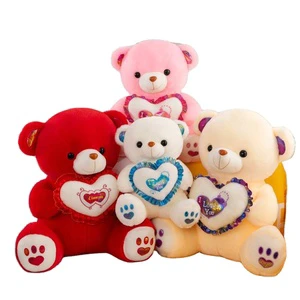 Wholesale Custom Soft Stuffed Animal Colorful Teddy Bear Plush Toy Holding Love Heart For Valentine's Day Christmas Gift