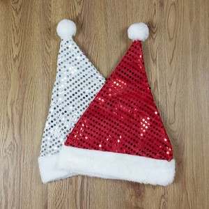 Wholesale High Quality Eco-Friendly Soft Santa Claus Sequin Glitter Christmas Hat with Classic Fit for Xmas Party Decoration