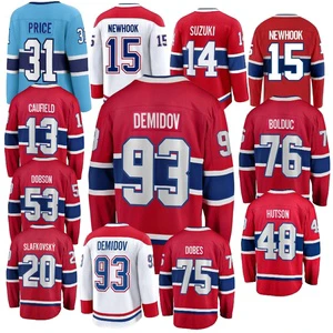 Canada Montreal Stitched #75 Dobes #15 Newhook #53 Dobson #93 Demidov #14 Suzuki #13 Caufield #48 Hutson Ice Hockey Jersey