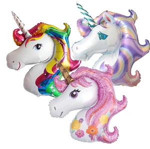 Large 110x80cm Glossy Single Unicorn Aluminum Foil Balloon for Children's Birthday Halloween Christmas Wedding Decorations