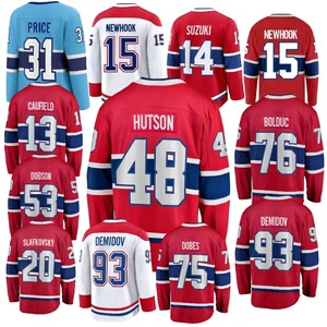 Wholesale Montreal Stitched Name Number #48 Hutson #75 Dobes #15 Newhook #93 Demidov #14 Suzuki #13 Caufield Ice Hockey Jersey