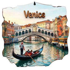 Custom Venice Souvenir Fridge Magnet Wooden 3D Laser Cut Italy Gondola Rialto Bridge Wholesale Refrigerator Magnet Decor