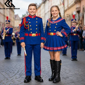 Boy And Girls Majorette Parade Uniforms Royal Blue Marching Band Costumes Jacket Set Majorette Dance Uniform