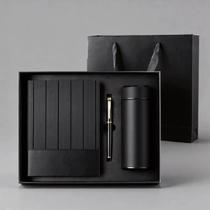 Stock Business Notebook Set Black PU Leather With Mug Gift Notebook Set Reliable Factory