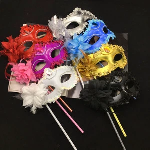 Venice Princess Prom Hand Mask Halloween Masquerade Mask with Plastic Flower Edge for Party or Face Cover