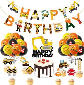 ML306 Unisex Engineering Vehicle Theme Colorful Glossy Latex Foil 12'' Children's Birthday Party Decorations Banner Balloon Set