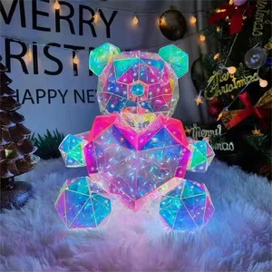 New Year Film PVC Colorful Teddy Bear USB Powered Cute Toys Projection Led Lamp for Valentine's Day Girl Gifts