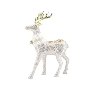Popular New Year Crafts Glitter Christmas Reindeer Indoor Outdoor Plastic Standing Deer Table Top &Floor Decoration