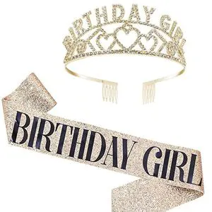 Crown Set Birthday Sash Happy Birthday Girl Rose Gold Shining Queen Sash Cloth Adult Birthday Party Decor