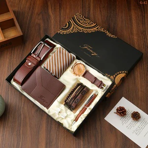 Gifts Set for Men Watch Wallet Belt Key Chain Ballpoint Pen Box for Present Business Men Gift Set Holiday Supplies
