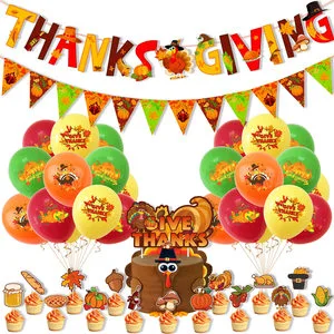 Thanksgiving Festival Decor Package Including Banner Flags and Spiral Pendant Decorations Suitable for Both Indoor and Outdoor