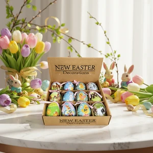 Shunyuan 7cm/12-piece Foam Easter Decorative Ball Set Battery Operated Flashing Wholesale Ex-factory Price Paper Bag Packaging