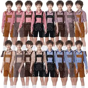 Wholesale Oktoberfest Costume Kids Boys Plaid Shirt Suspender Bavarian Festival Beer Party Carnival Costumes