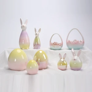 Creative Gifts Home Decoration Easter Candy Dish Ceramic Bunny Basket Bunny Bowl Decor