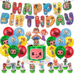 Hstyle Cross-Border Watermelon Family Balloon Sets Birthday Party Decoration Supplies Banner Cake Flag Balloon Sets