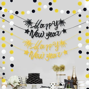 2026 Happy New Year Glitter Paper Banner Flag Party Novelties for Venue Layout New Year Party Holiday Decorations