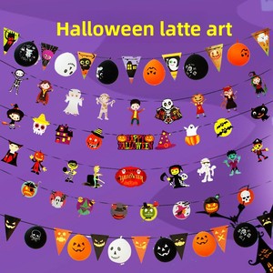 Halloween Decorations Kindergartens Bunting Garlands Triangular Pennant Streamers Cartoon Skull Pumpkin Ghost KT Board Modern
