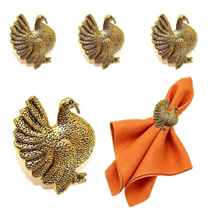 Retro golden turkey napkin ring, Thanksgiving button, autumn theme party table decoration