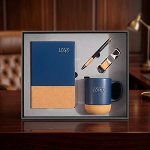 Sustainable Cork Base Ceramic Mug Gift Set Eco Friendly Coffee Cup with Lid Custom Logo Corporate Wellness Gifting Souvenirs