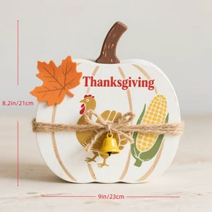 rustic Design Thanksgiving day Ornament Wooden Pumpkin shape printed Board flat surface Decoration Fall Festival Desktop decor