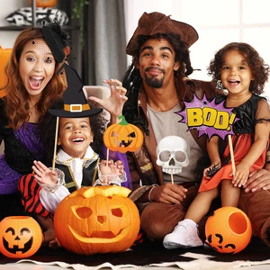 Halloween Party Decorations Funny Handheld Photo Props in Heart Shape Skulls and Pumpkins for Kids