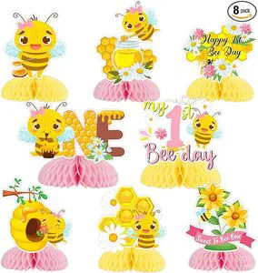 Delphinus Pink Honey Bee 1st Birthday Party Decorations 8PCS Bee Honeycomb Centerpieces 15cm Paper Indoor/Outdoor Girls