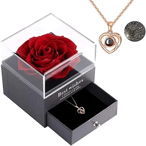 New Product Ideas 2023 Competitive Price Acrylic Preserved Rose Box with Necklace for Valentines Day