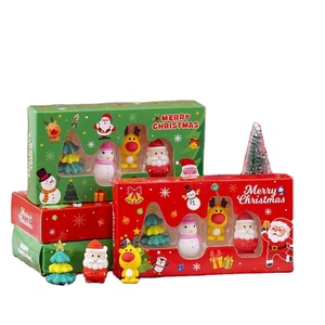 Cute Stationery Set Christmas Eraser Kids Cartoon Eraser Santa Snowman Elk Christmas Tree Prizes Eraser Kawaii Products