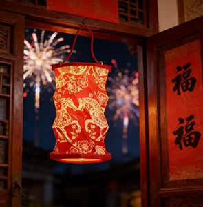 New Year Gift Festival Outdoor Decoration LED Light Dimmable Touch Control Rotating Folding Paper Lantern Warm 2026 Horse Theme