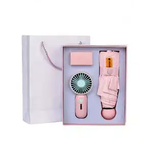 Promotional Gift Women Men Thanksgiving Gift Set Boxes Wholesale logo Customization Capsule Umbrella Mini Fan Gift Set low price