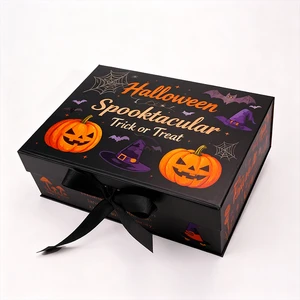 Recyclable Luxury Magnetic Gift Box With Embossing And Sponge Lining Halloween Packaging Magnetic Closure And Ribbon