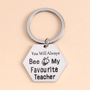 Teacher's Day Souvenir Gift Pendant king Ring Engraved Keychain Stainless Steel Thanksgiving Hexagon