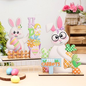 Cross-Border Hot Selling Factory Price Easter Decorations DIY Multi-Layer Resurrection Rabbit Egg Wooden Ornaments Home Party