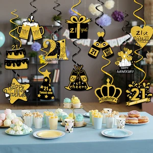 12pcs/pack 18-80 Years Glitter Happy Birthday Party Supplies Black Gold Decorations Spoof Funny Wedding Anniversary Decorations