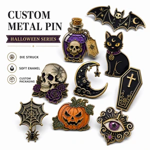 Custom Halloween Gothic Soft Enamel Lapel Badge Pumpkin Bat Black Cat Holiday Party Souvenir Gift Wholesale Metal Pin