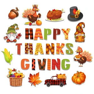 Huancai Happy Thanksgiving Cutouts Turkey Pumpkin Maple Leaves Paper Cut Outs for Party Bulletin Board Classroom Decorations