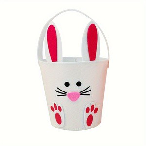 Felt Easter Storage Basket Foldable Eco Friendly Custom Print Bunny Shape Gift Bucket For Kids Egg Hunt Party Decor