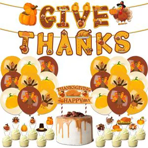 Thanksgiving Cake THANKS GIVE Theme Party Party Pull Flag Banner Balloon Pull Flag Set