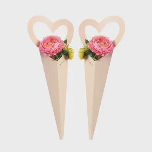 Custom Luxury New Desgin Single Rose Holder Flower Bouquet Wrapping Packaging Gift Paper Box For Valentines Day With Hand