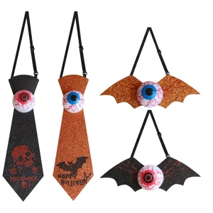 Wholesale Halloween Product Black Orange Bat Eye Necktie With Led Light Halloween Toys Gift for Kids