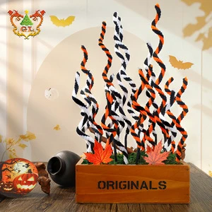 Bestseller Halloween Black White Flocked Fabric Plush Cuttings Branch Creative Two-Color Twisted Stem Flower Bouquet Decorative