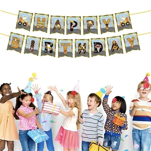 Fashion Construction Vehicle Themed Boy Birthday Party Supplies Set with Disposable Paper Banners for Party Decoration