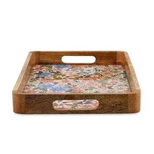 Best Selling Handmade MDF Board Enamel Sticker Print Tray Factory Price Wooden Serving Trays Floral Home Decoration Agate Used
